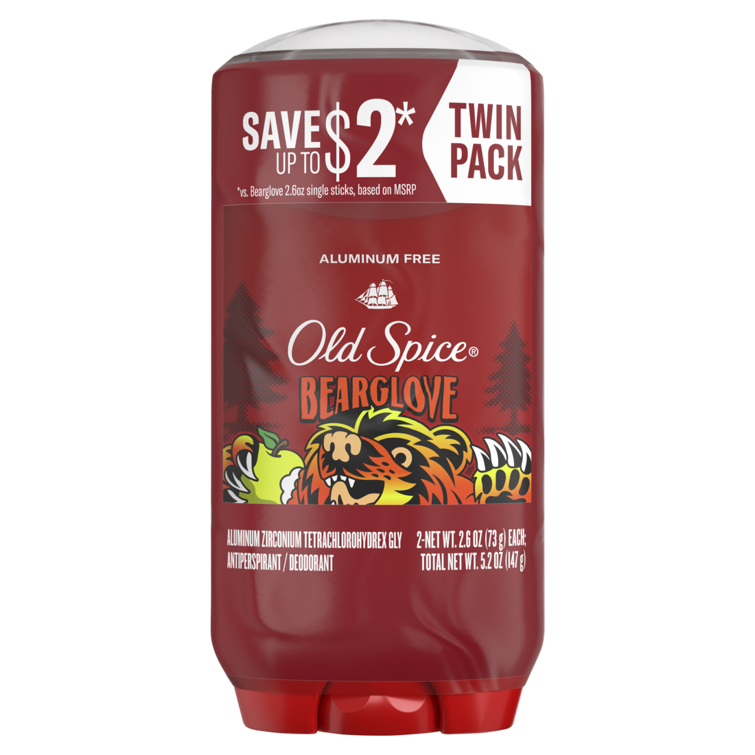 Old Spicelong Lasting  Antiperspirant And Deodorant For Men 24/7 Freshness Sweat And Odor Protection Legendary Fragrance Twin Pack Bearglove Crisp Orchard Scent - (2x2.6)oz/6pk