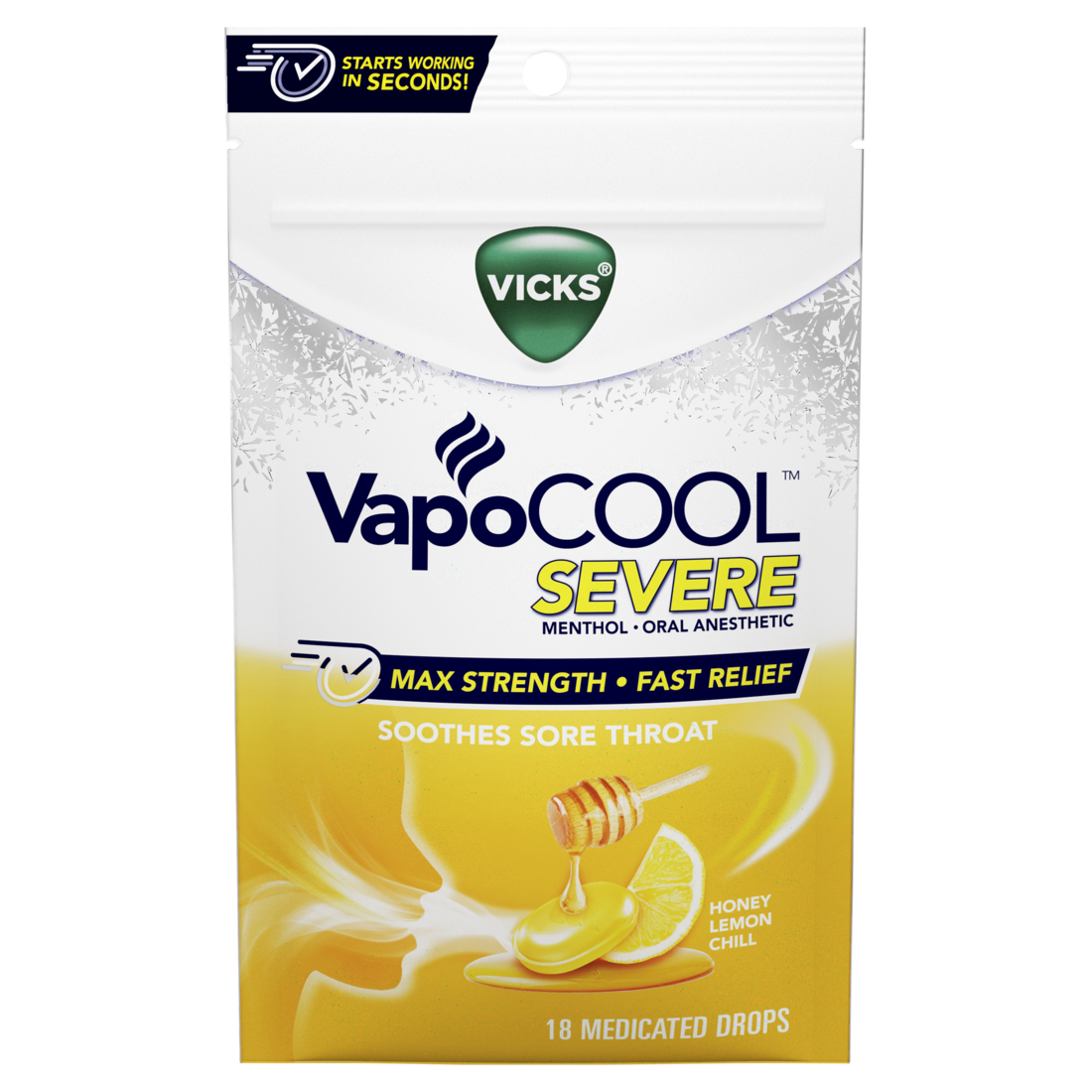 Vicks Vapocool Severe Max Strength* Menthol Cough Drop Alternative/Sore Throat Lozenge For Sore Throat Relief Honey Lemon - 18ct/12pk