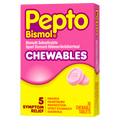 Pepto Bismol Chewable Tablets Upset Stomach Relief Nausea Relief Heartburn Relief Indigestion Relief Anti Diarrhea Medication For Adults - 5 Symptom Relief - 30ct/24pk