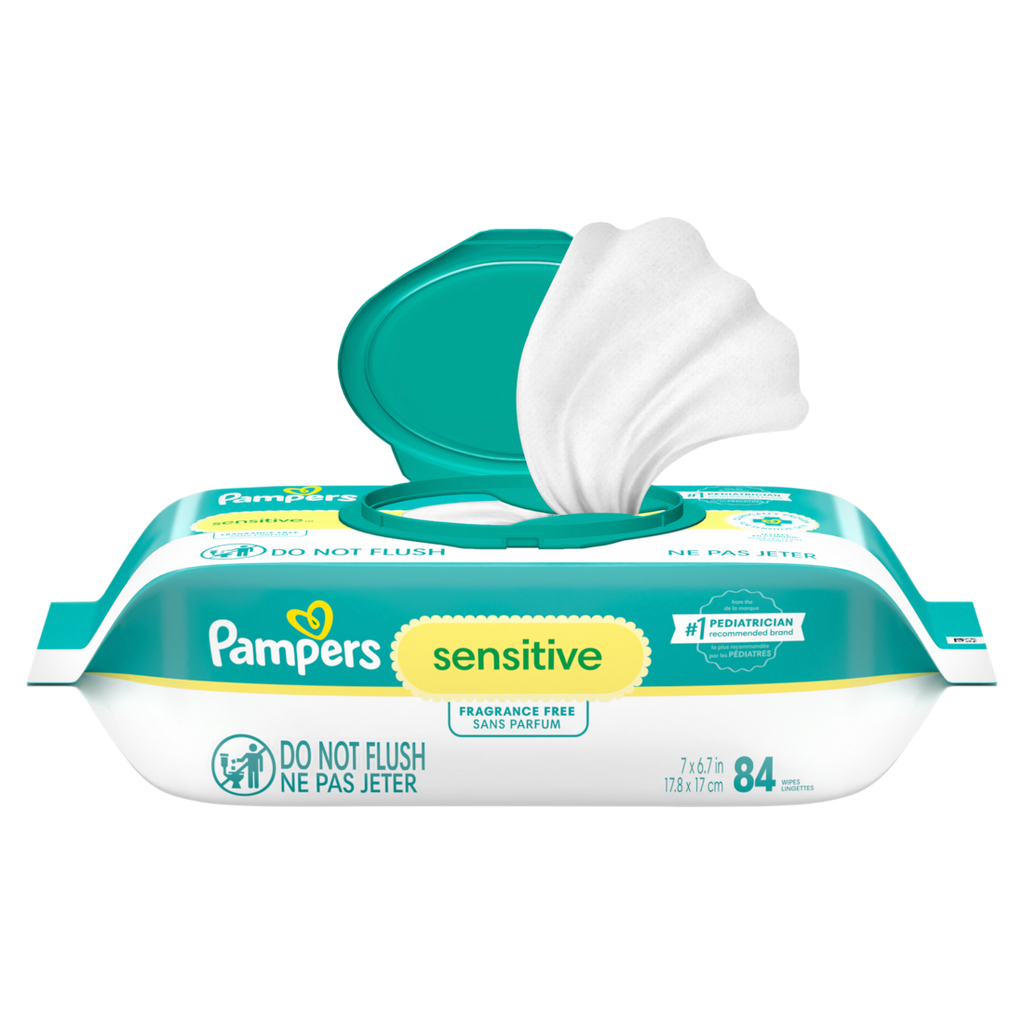 Baby Wipes Pampers Sensitive Clinically Proven Fragrance Free Water Based Hypoallergenic Baby Wipes (1X Flip-Top Packs) - 84ct/8pk