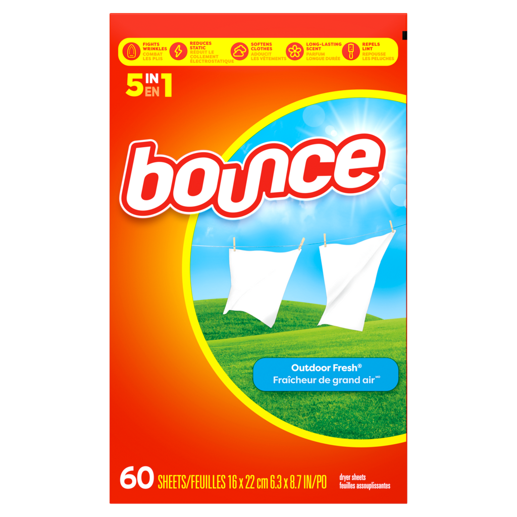 Bounce Dryer Sheets Outdoor Fresh Scent Fabric Softener Sheets Reduces Static Softens And Fights Wrinkles - 60ct/9pk