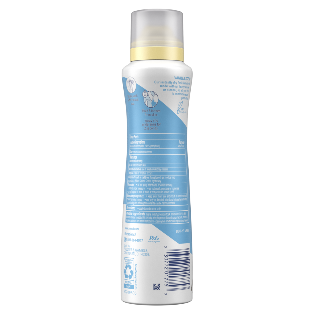 Secret Dry Spray Antiperspirant And Deodorant For Women Vanilla And Argan Oil - 4.1oz/12pk