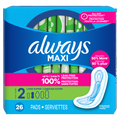 Always Maxi Feminine Pads Without Wings For Women Size 2 Long Super Absorbency Unscented - 26ct/6pk