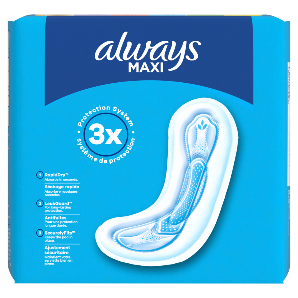 Always Maxi Feminine Pads Without Wings For Women Size 2 Long Super Absorbency Unscented - 26ct/6pk