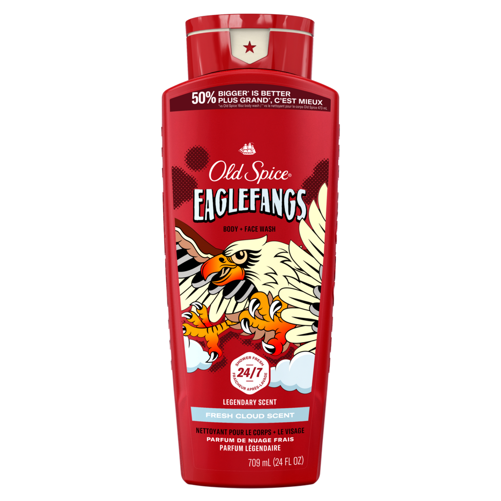 Old Spice Cleansing Body Wash For Men 24/7 Shower Clean With Lasting Scent 2-in-1 Face And Body Wash Rich Lather Eaglefangs Fresh Cloud Scent - 24oz/4pk