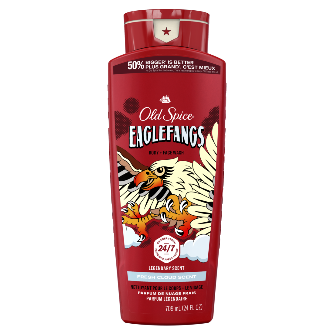Old Spice Cleansing Body Wash For Men 24/7 Shower Clean With Lasting Scent 2-in-1 Face And Body Wash Rich Lather Eaglefangs Fresh Cloud Scent - 24oz/4pk