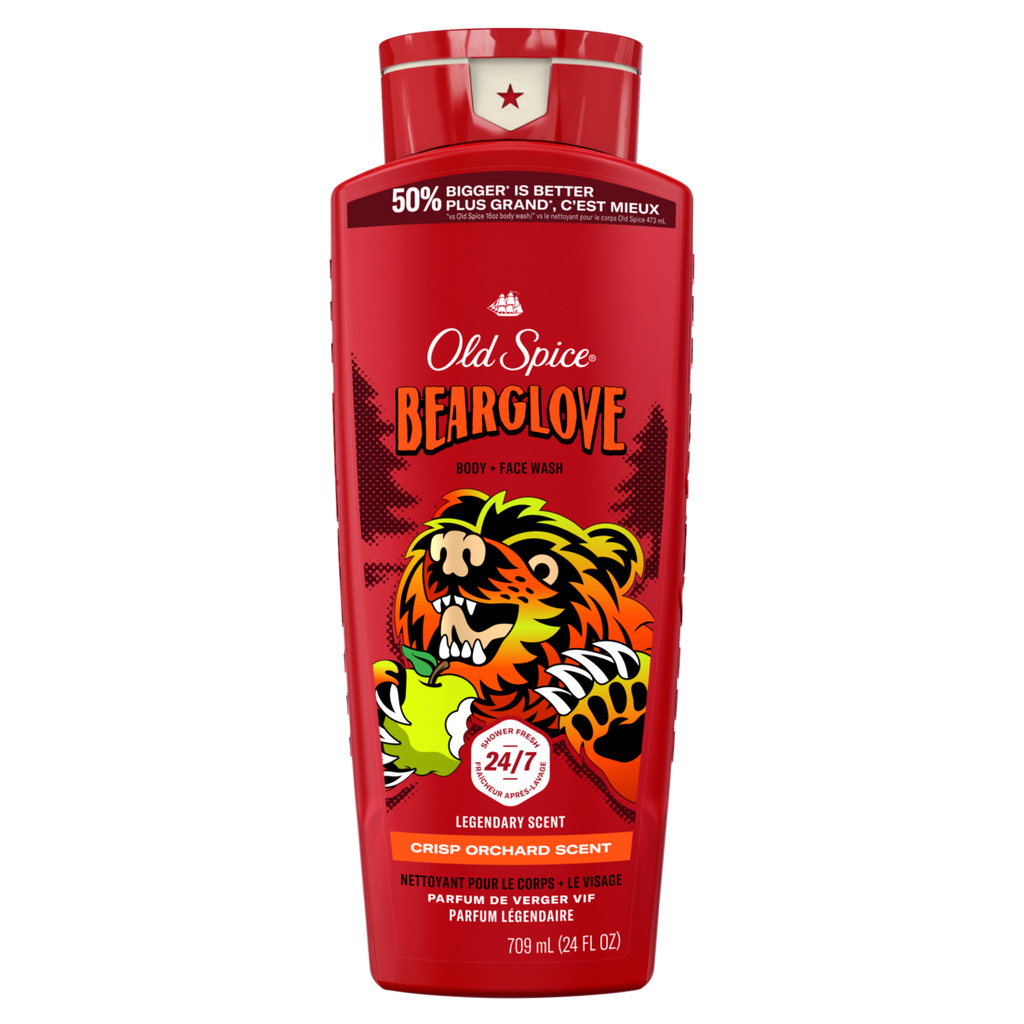 Old Spice Cleansing Body Wash For Men 24/7 Shower Clean With Lasting Scent 2-in-1 Face And Body Wash Rich Lather Bearglove Crisp Orchard Scent - 24oz/4pk