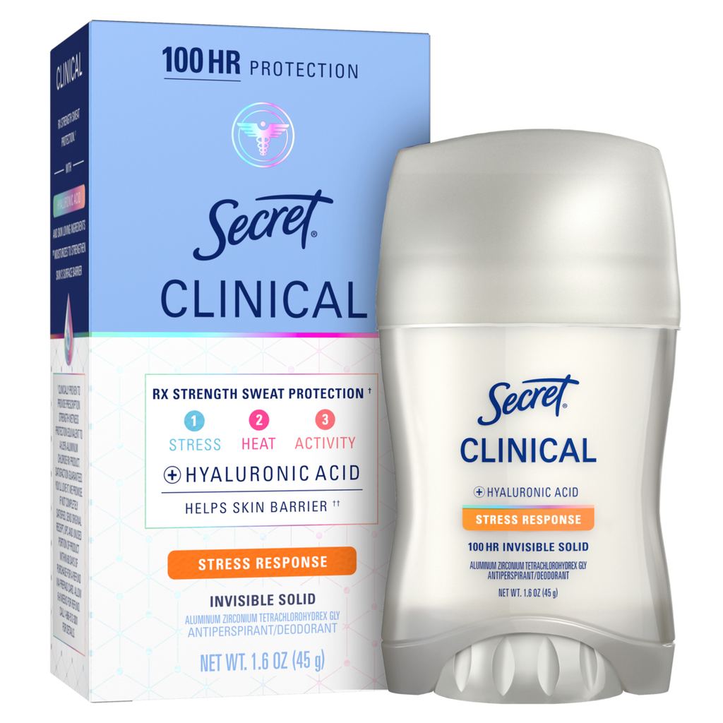 Secret Clinical Antiperspirant Deodorant For Women 100HR Sweat & Odor Protection Hyaluronic Acid Invisible Solid Stress Response - 1.6oz/12pk