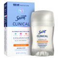 Secret Clinical Antiperspirant Deodorant For Women 100HR Sweat & Odor Protection Hyaluronic Acid Invisible Solid Stress Response - 1.6oz/12pk