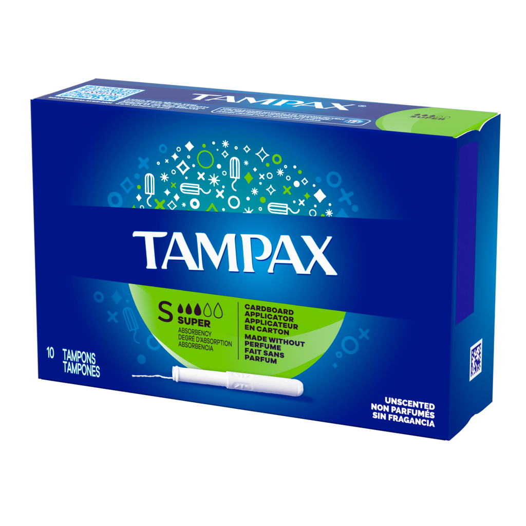 Tampax Cardboard Tampons Super Absorbency Anti-Slip Grip Leakguard Skirt Unscented - 10ct/48pk