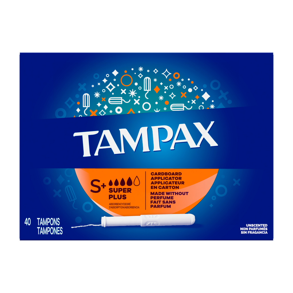 Tampax Cardboard Tampons Super Plus Absorbency Anti-Slip Grip Leakguard Skirt Unscented - 40ct/12pk