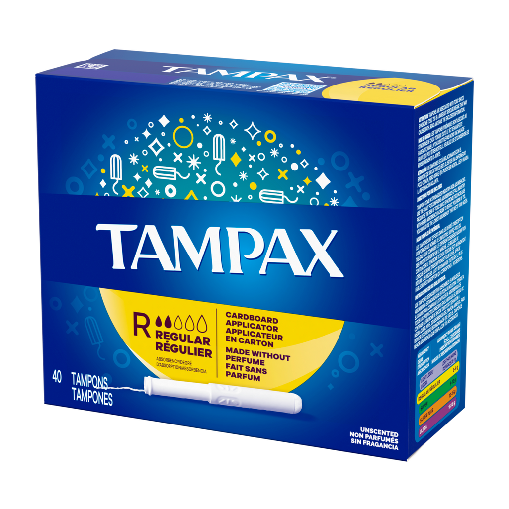Tampax Cardboard Tampons Regular Absorbency Anti-Slip Grip Leakguard Skirt Unscented - 40ct/12pk