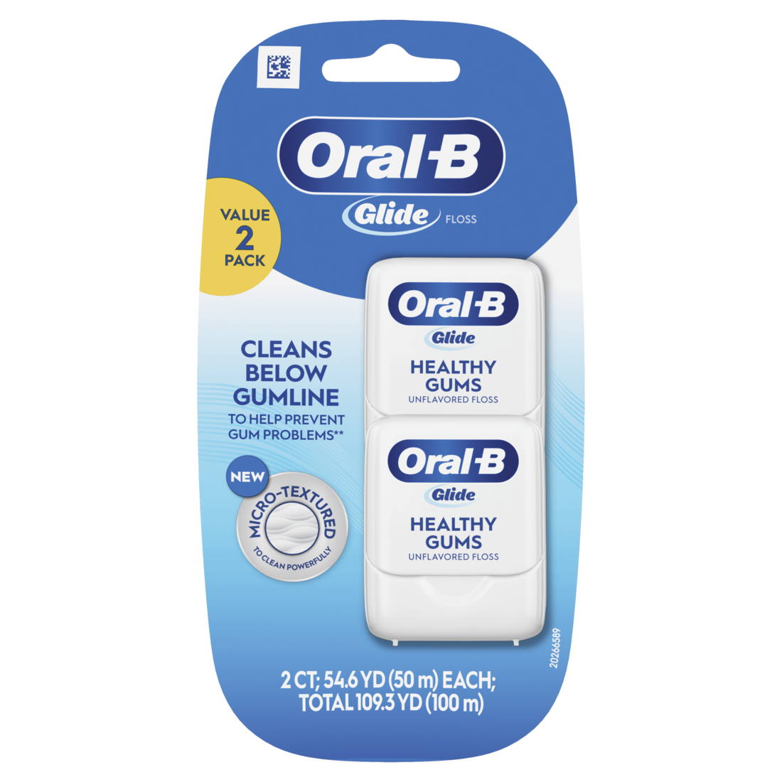Oral-B Glide Healthy Gums Unflavored Dental Floss Smooth Strong Shred Resistant Value 2 Pack (50m/54.6yd each) - 2ct/48pk