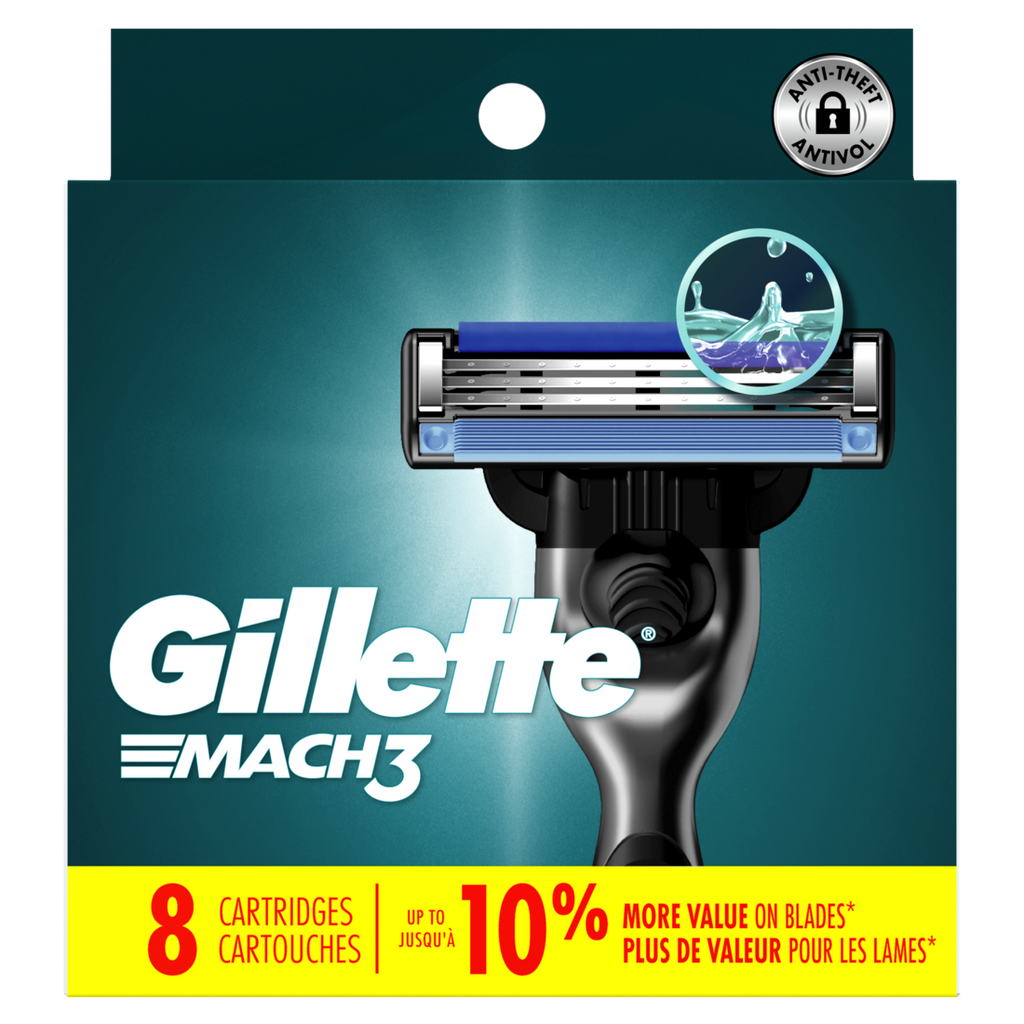 Gillette Mach3 Razor Blade Refills 8Ct Razor Cartridges Razor Refills For Men With Lubrication Strip 3-Blade Razor Blades For Close Shave - 8ct/6pk