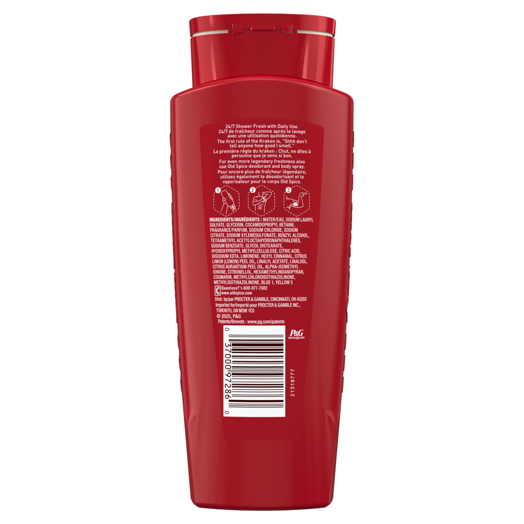 Old Spice Cleansing Body Wash For Men 24/7 Shower Clean With Lasting Scent 2-in-1 Face And Body Wash Rich Lather Krakengard Deep Ocean Scent - 16oz/4pk