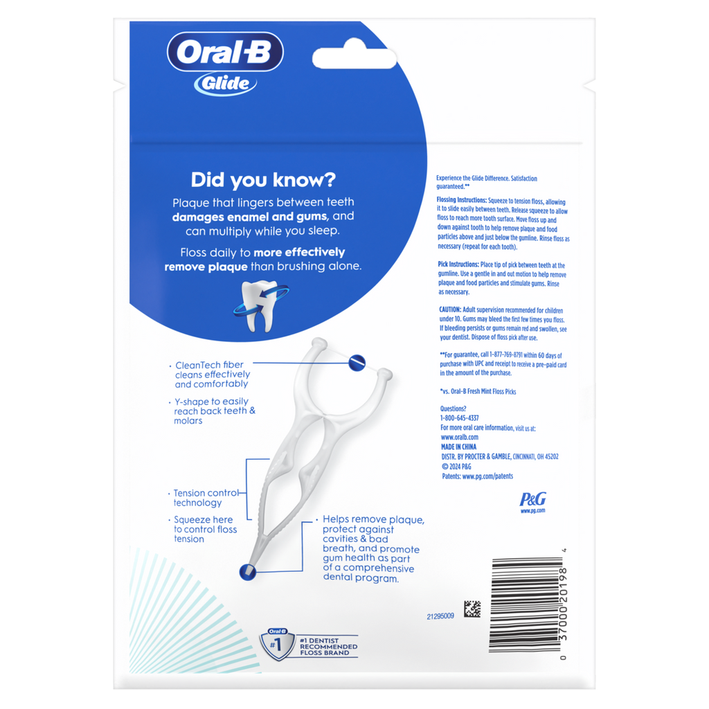 Oral-B Glide Gum Care Dental Floss Picks Good For Back Teeth - 30ct/48pk