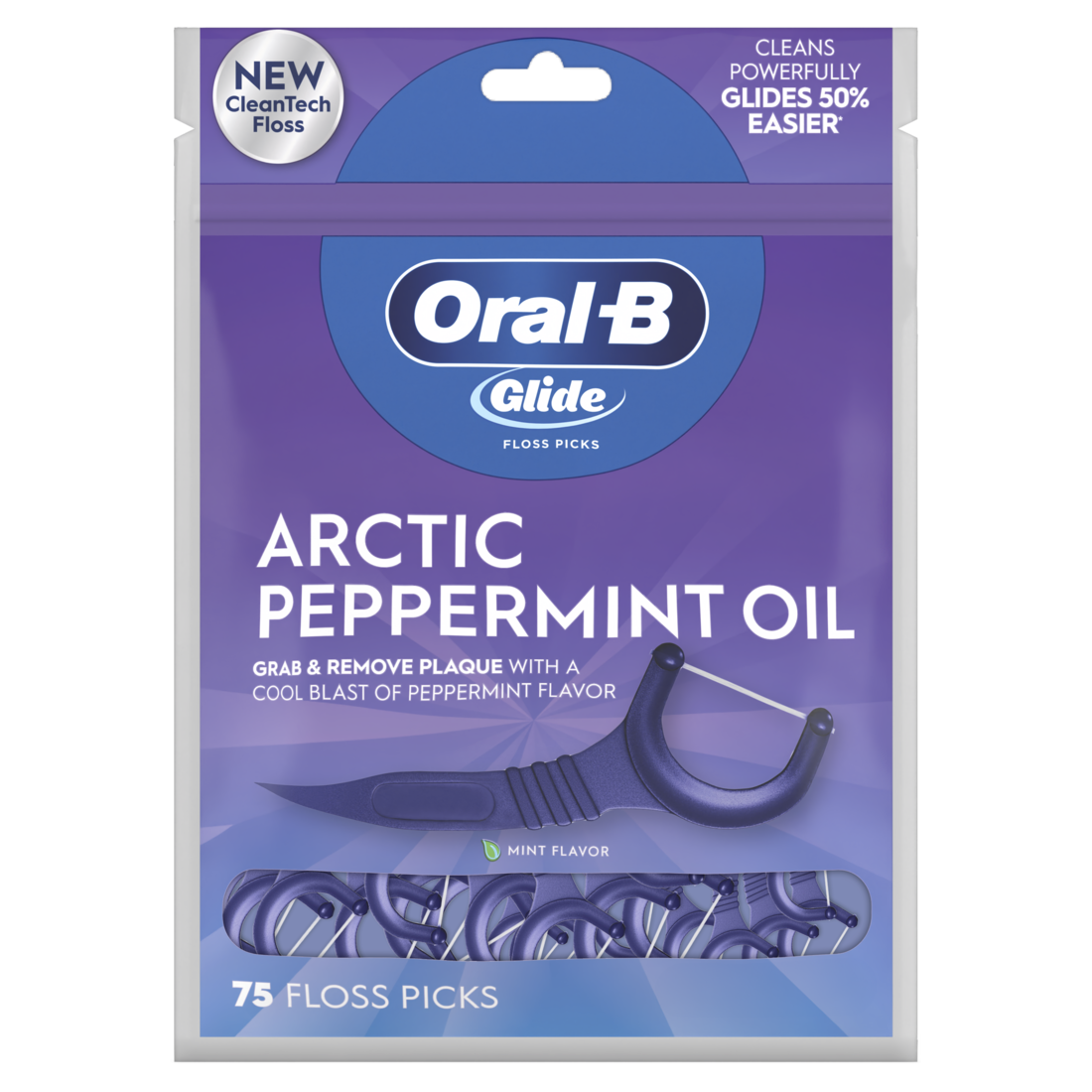Oral-B Glide Peppermint Dental Floss Picks With Arctic Peppermint Oil Flavor 75 Picks - 75ct/48pk