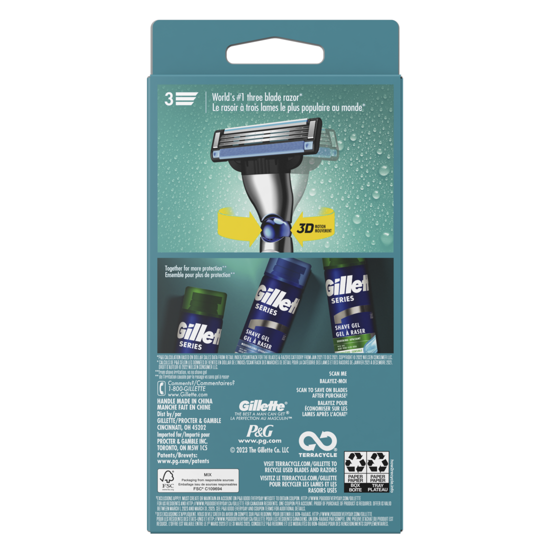 Gillette Mach3 3D Shaving Razor For Men 1 Gillette 3-Blade Razor Handle For Men's Grooming 2 Razor Blade Refills Razor Blades With 3D Motion Handle - 1set/6pk