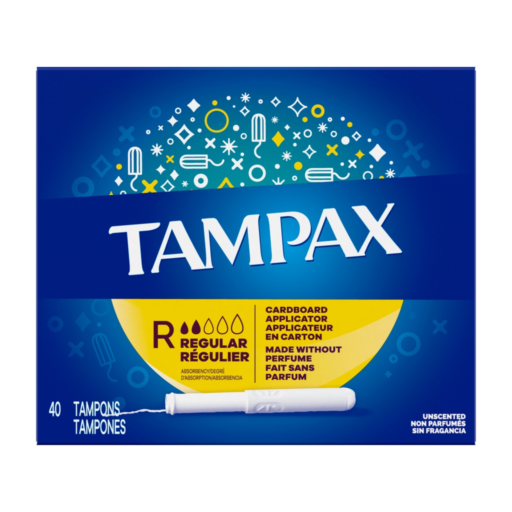 Tampax Cardboard Tampons Regular Absorbency Anti-Slip Grip Leakguard Skirt Unscented - 40ct/12pk