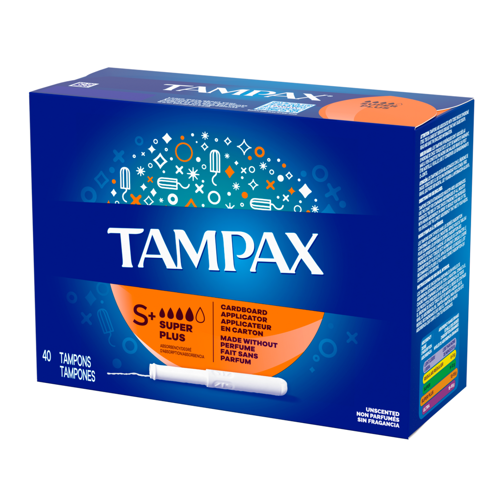 Tampax Cardboard Tampons Super Plus Absorbency Anti-Slip Grip Leakguard Skirt Unscented - 40ct/12pk