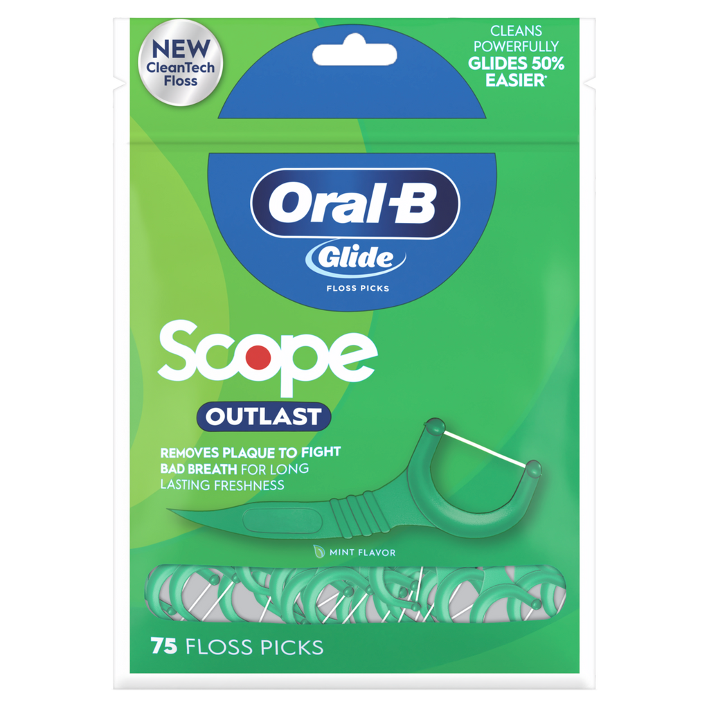 Oral-B Glide Mint Dental Floss Picks With Long Lasting Scope Flavor - 75ct/48pk