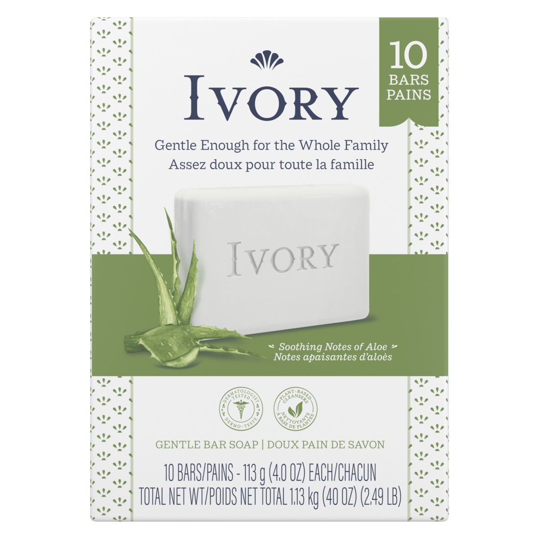 Ivory Gentle Bar Soap Soothing Notes Of Aloe - (10x4.0)oz/8pk