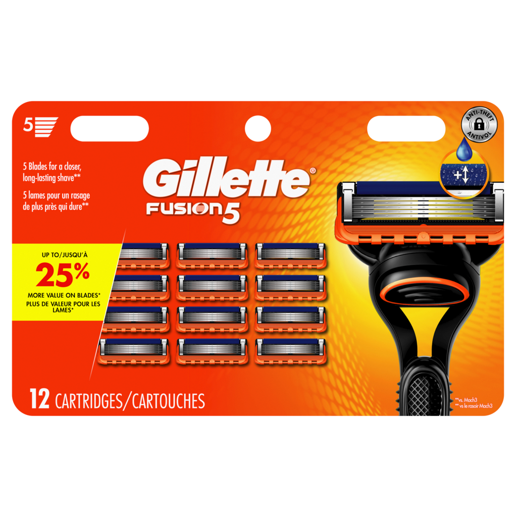 Gillette Fusion5 Razor Refills For Men Razor Cartridges Lubrication Strip Precision Trimmer For Men 5-Blade Razor Blades For Close Shave - 12ct/6pk