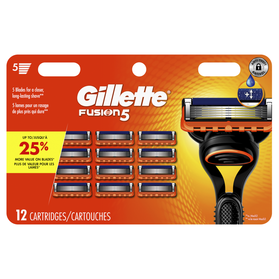 Gillette Fusion5 Razor Refills For Men Razor Cartridges Lubrication Strip Precision Trimmer For Men 5-Blade Razor Blades For Close Shave - 12ct/6pk