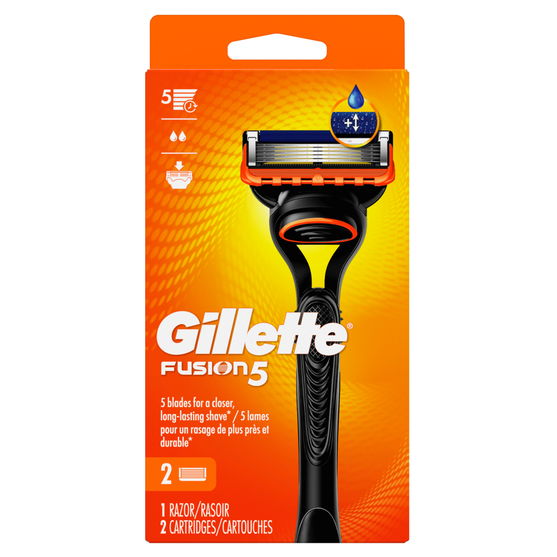 Gillette Fusion5 Shaving Razor For Men 1 Razor Handle 2 Razor Blade Refills With Larger Lubrication Strip And Precision Trimmer For Men - 1set/6pk