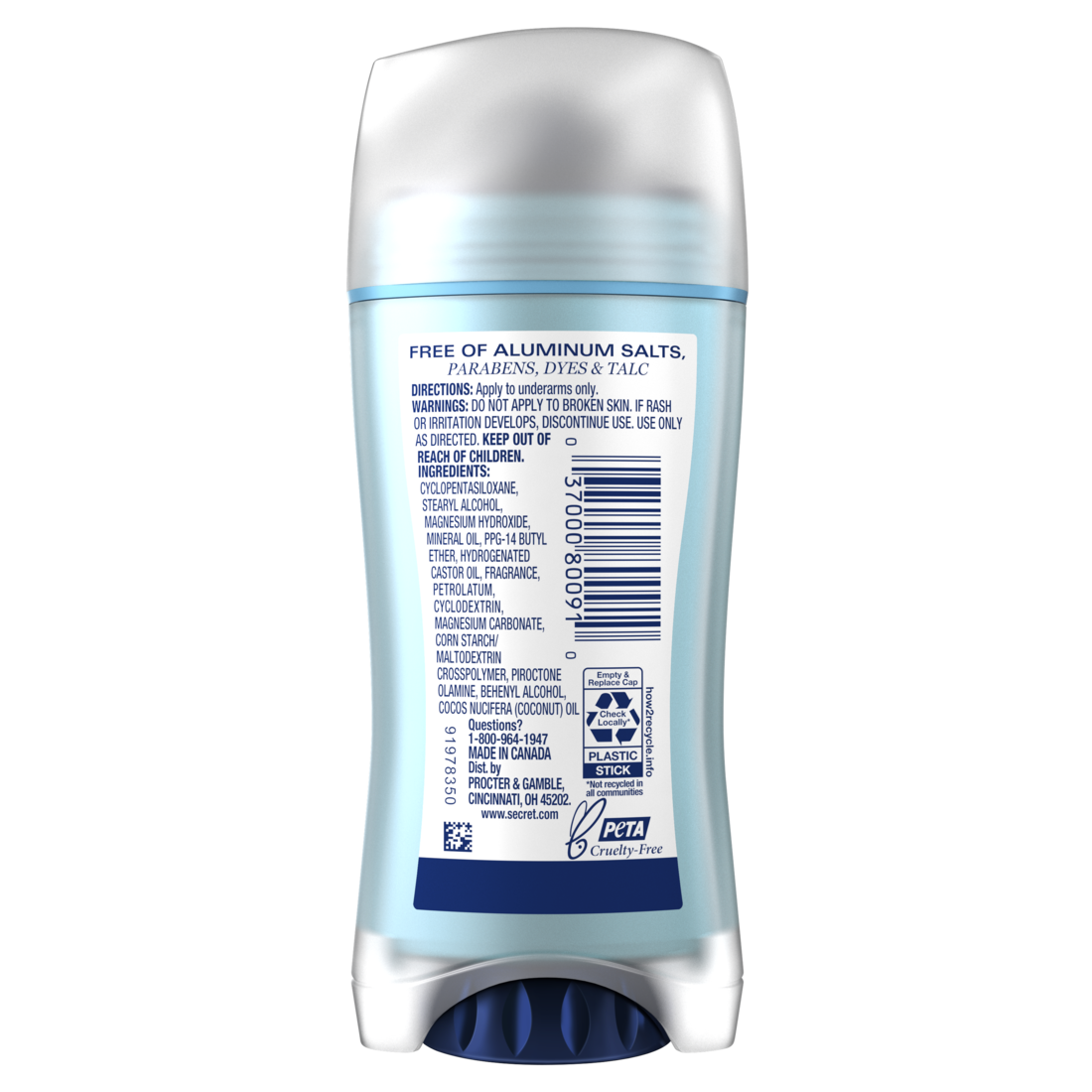 Secret Aluminum Free Deodorant For Women Dry Solid Coconut - 2.4oz/12pk