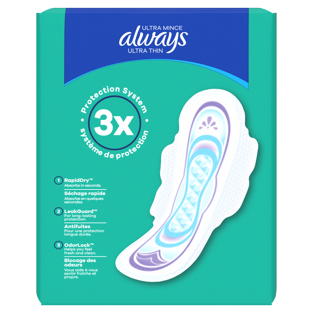 Always Ultra Thin Feminine Pads With Wings For Women Size 2 Long Super Absorbency Unscented - 42ct/6pk