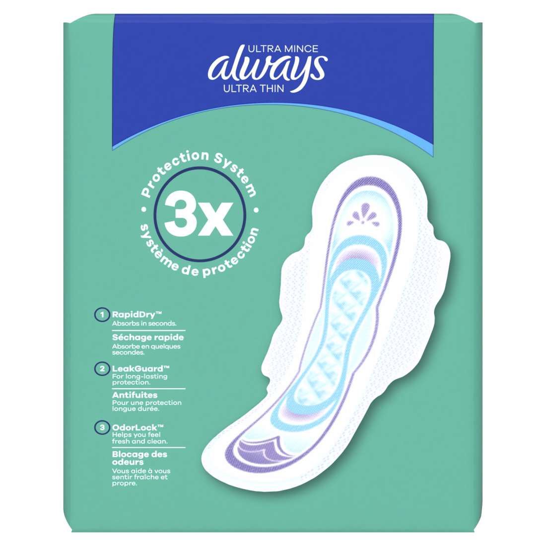 Always Ultra Thin Feminine Pads With Wings For Women Size 2 Long Super Absorbency Unscented - 42ct/6pk