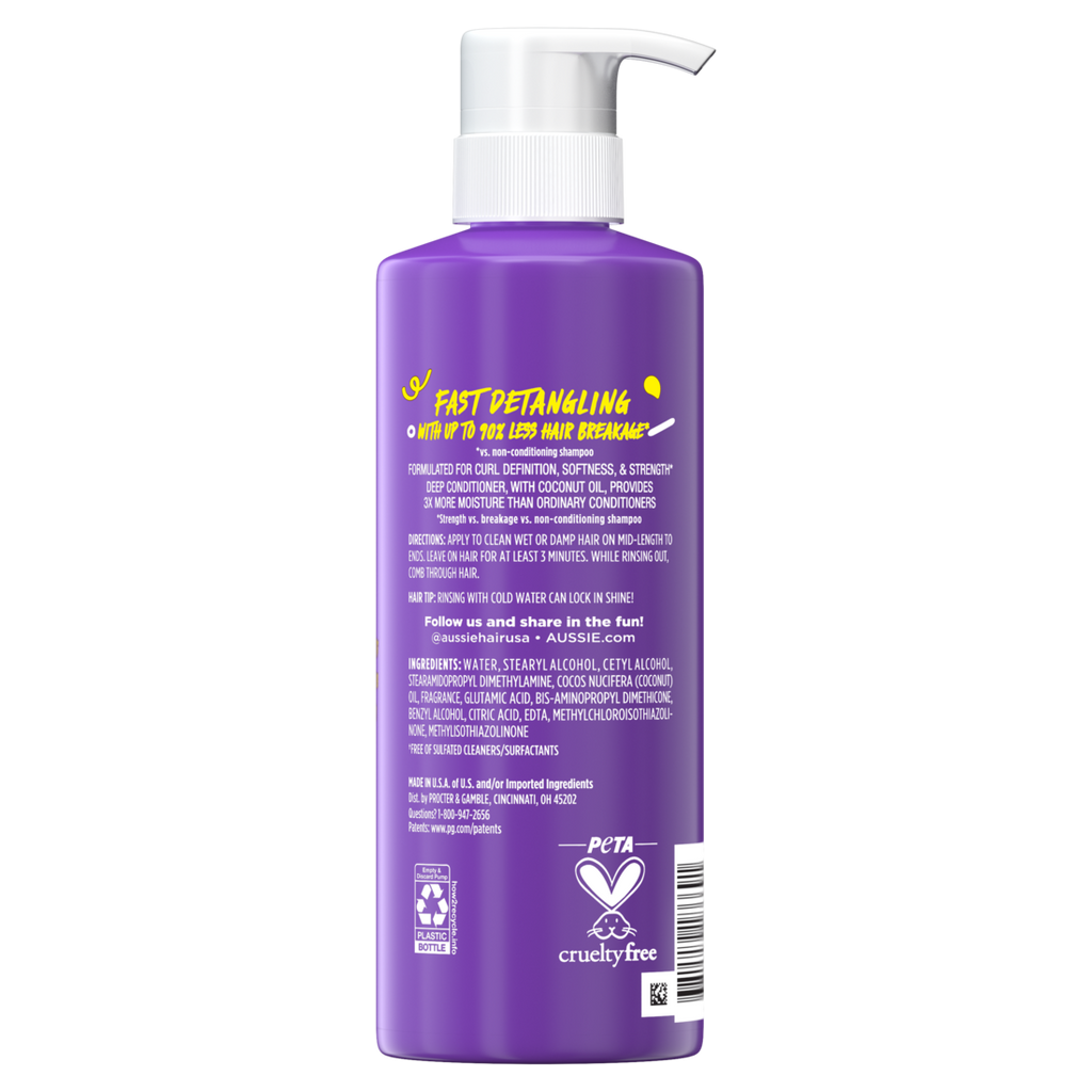 Aussie 3 Minute Miracle Curls Detangling Deep Conditioner Treatment With Coconut Oil Paraben And Sulfate Free - 16.0oz/6pk