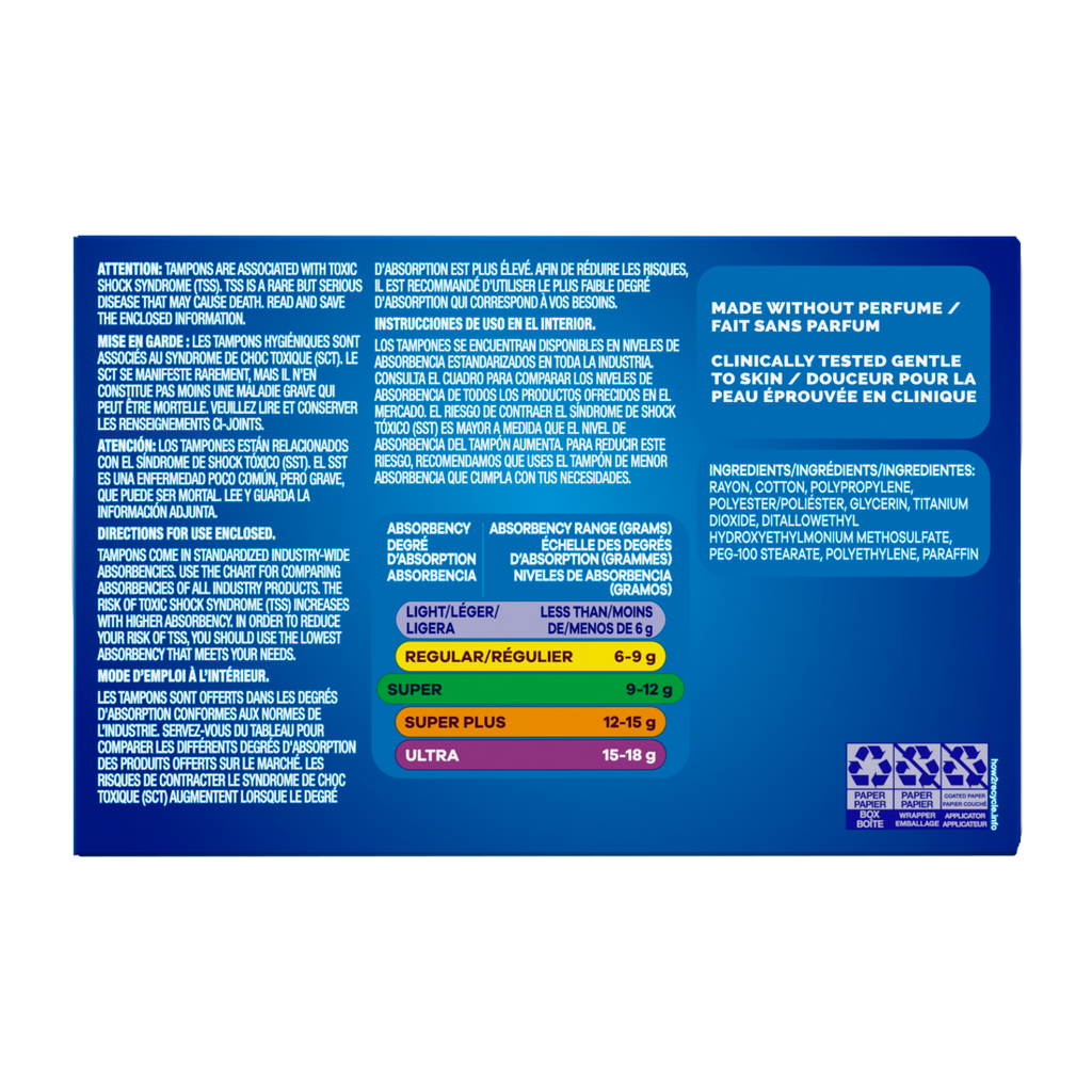 Tampax Cardboard Tampons Super Absorbency Anti-Slip Grip Leakguard Skirt Unscented - 10ct/48pk