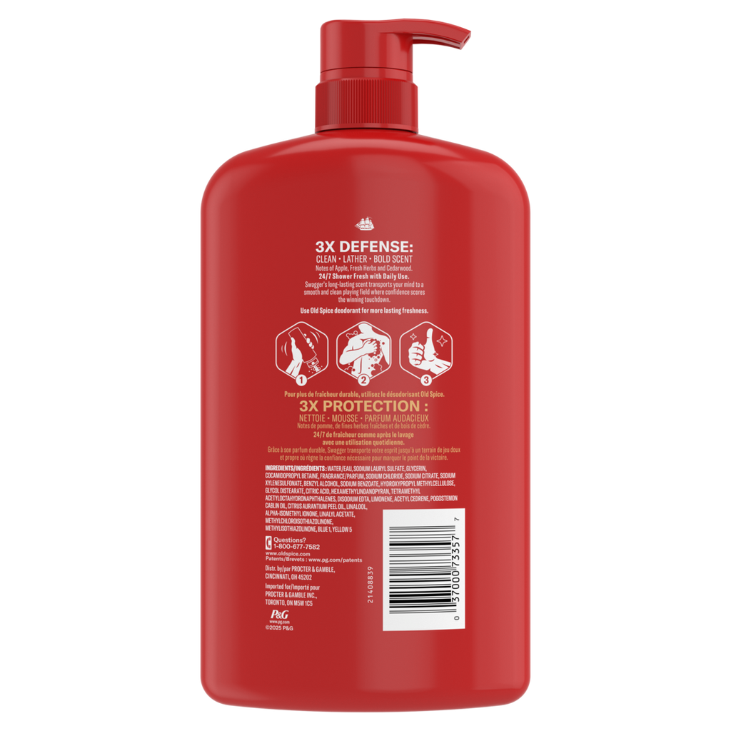 Old Spice Red Collection Body Wash For Men Swagger Scent Shower Fresh Lasting Scent - 33.4oz/4pk