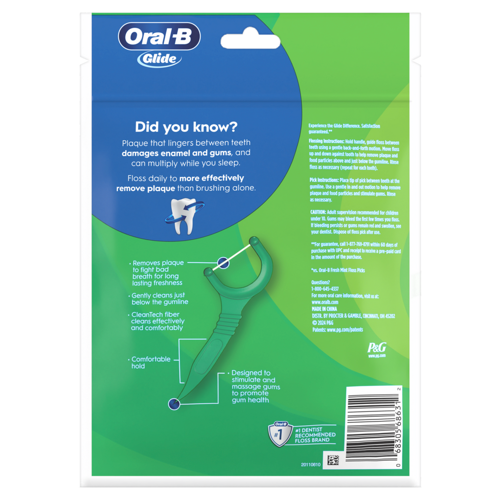Oral-B Glide Mint Dental Floss Picks With Long Lasting Scope Flavor - 75ct/48pk