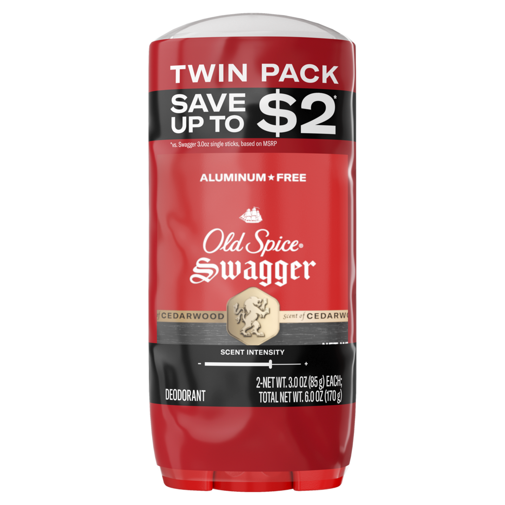 Old Spice Red Collection Deodorant For Men Swagger Scent Aluminum Free Long-Lasting Fragrance - (2x3.0)oz/6pk