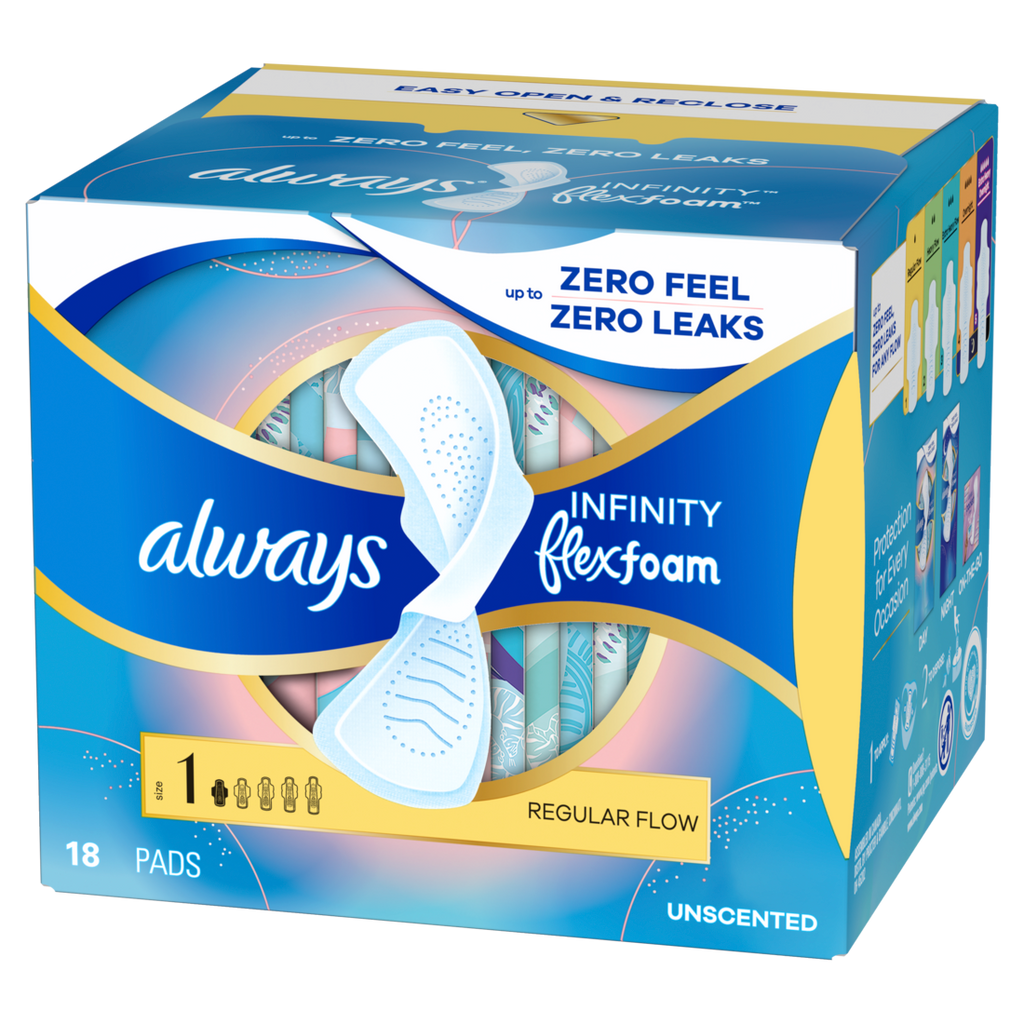 Always Infinity With Flexfoam Pads For Women Size 1 Regular Absorbency With Wings Unscented - 18ct/4pk