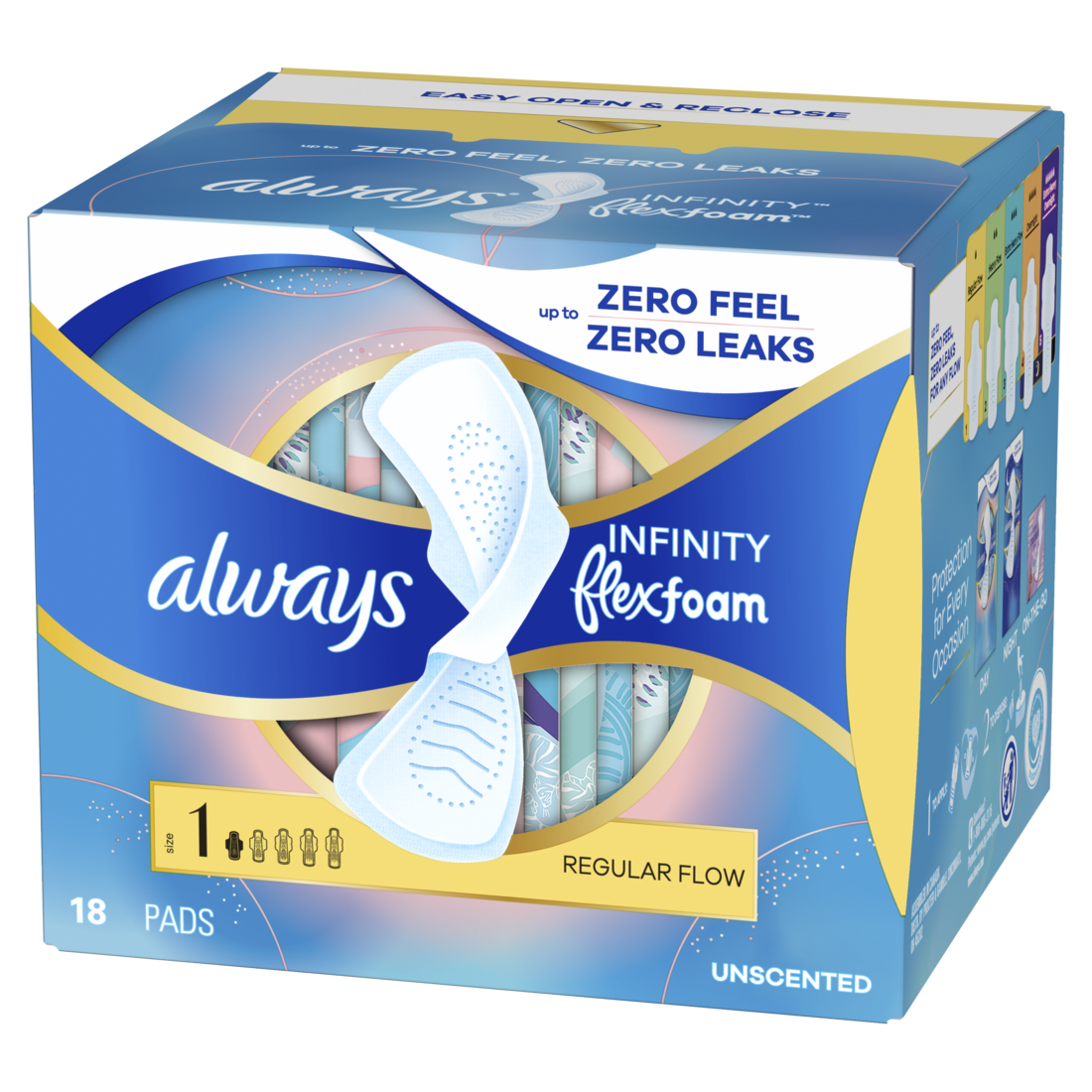 Always Infinity With Flexfoam Pads For Women Size 1 Regular Absorbency With Wings Unscented - 18ct/4pk