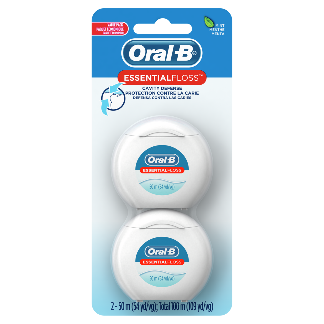 Oral-B Essentialfloss Mint Dental Floss Cavity Defense Waxed Value 2 Pack (50m/54.6yd each) - 2ct/24pk