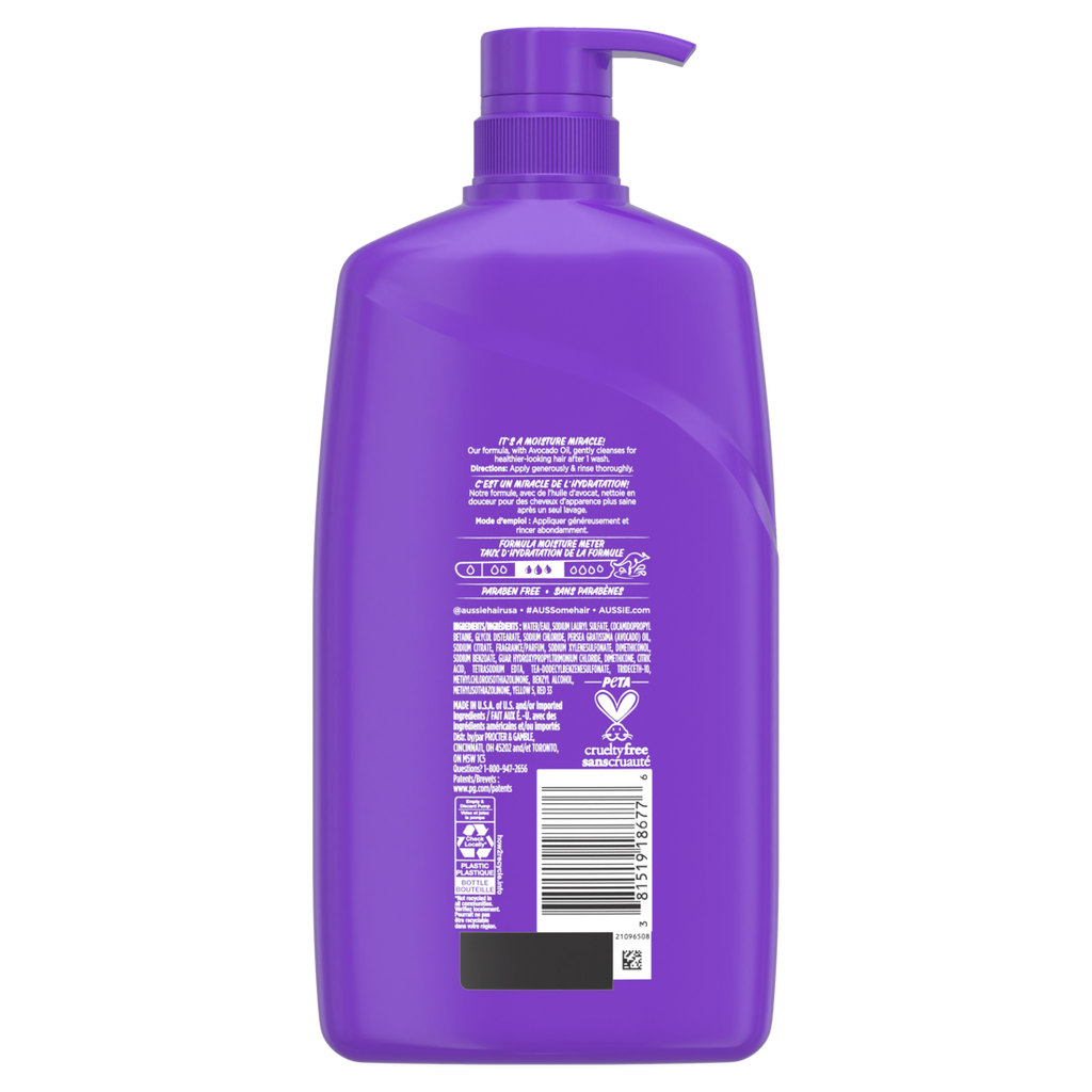 Aussie Miracle Moist Shampoo For Dry Hair And All Hair Types Moisturizing Paraben-Free - 26.2oz/4pk