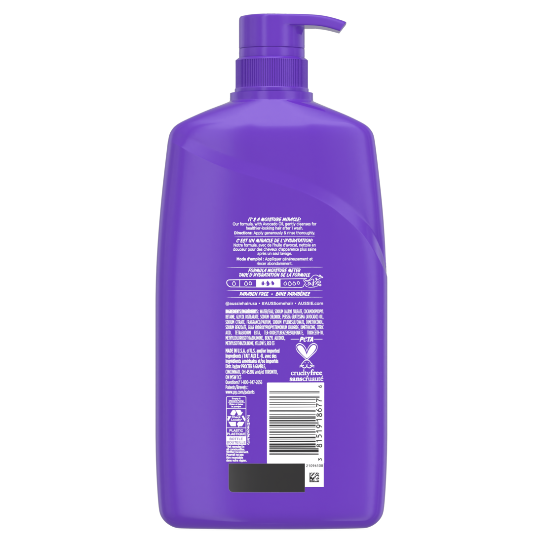 Aussie Miracle Moist Shampoo For Dry Hair And All Hair Types Moisturizing Paraben-Free - 26.2oz/4pk