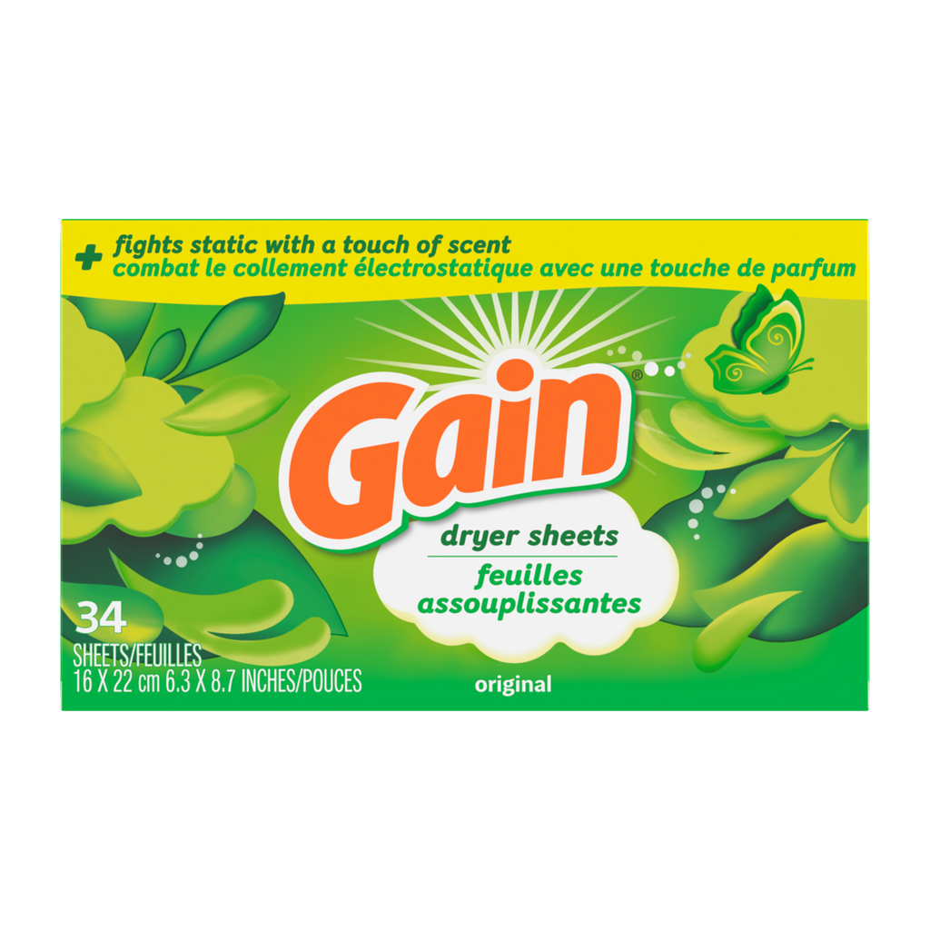 Gain Dryer Sheets Plus Wrinkle Release Original Scent Fights Static With A Touch Of Scent Laundry Sheets - 34ct/12pk