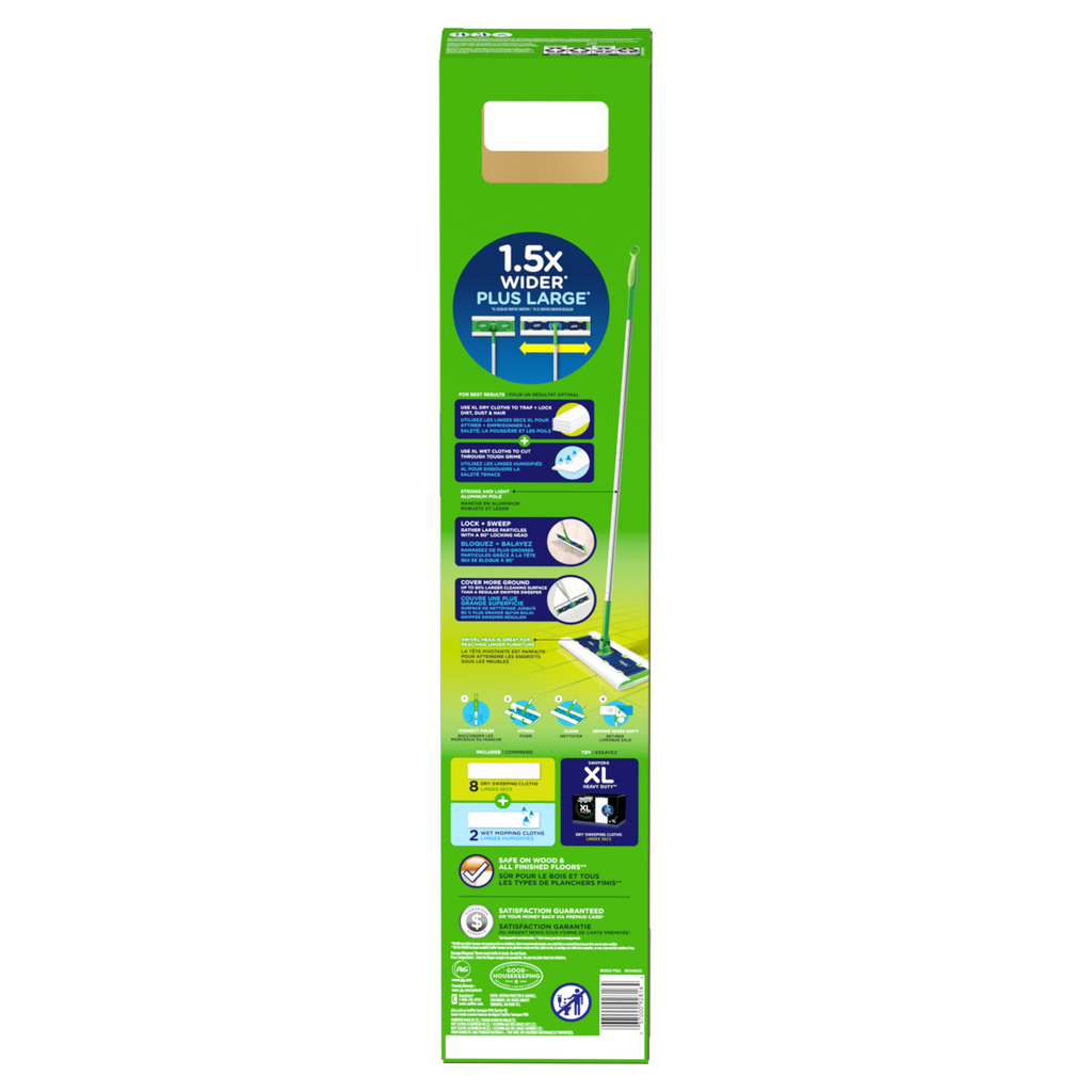 Swiffer Sweeper XL 2-in-1 Dry + Wet Floor Mopping And Sweeping Kit Multi-Surface Kit For Floor Cleaning Kit Includes 1 XL Sweeper 8 XL Dry Sweeping Cloths 2 XL Wet Mopping Cloths - 1kit/4pk