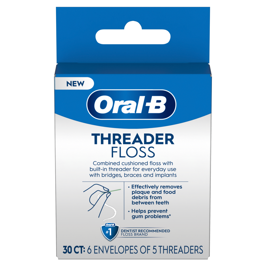 Oral-B Threader Dental Floss For Bridges Braces And Implants - 30ct/6pk