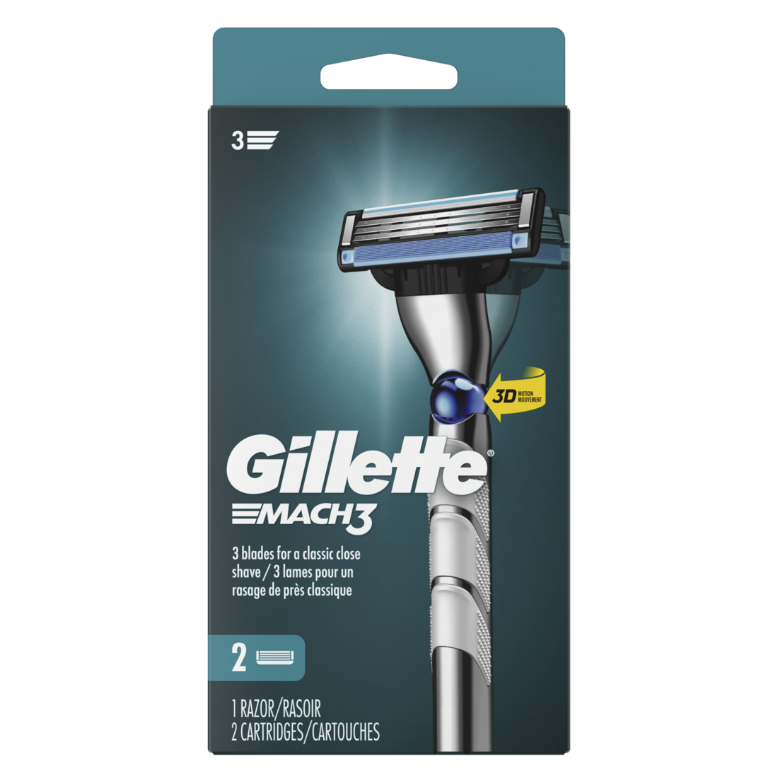 Gillette Mach3 3D Shaving Razor For Men 1 Gillette 3-Blade Razor Handle For Men's Grooming 2 Razor Blade Refills Razor Blades With 3D Motion Handle - 1set/6pk