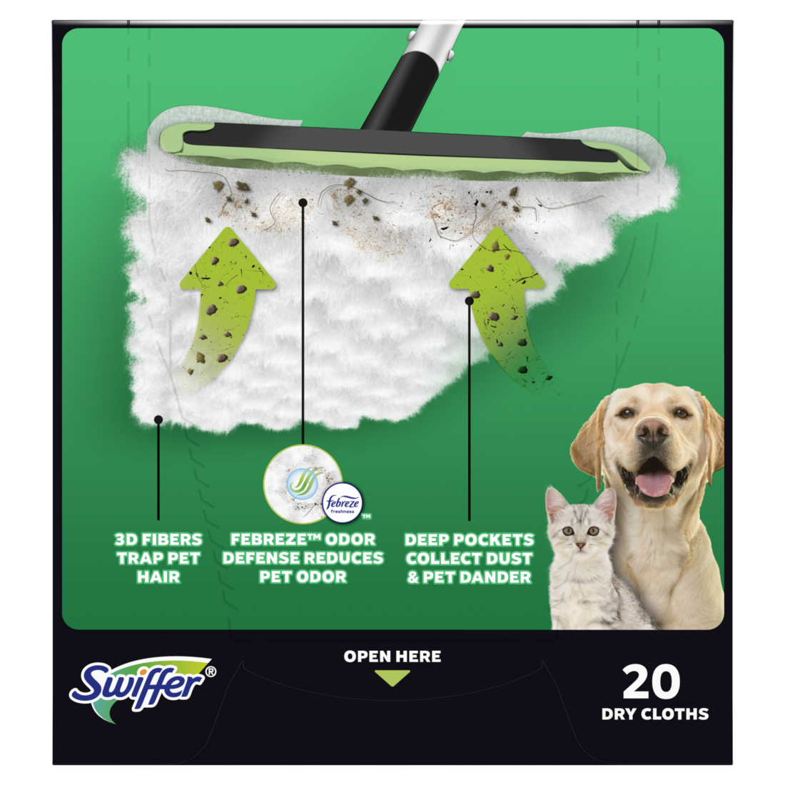 Swiffer Sweep + Mop Dry Pads Refill Floor Cleaner Cleaning Cloths Heavy Duty Pet - 20ct/4pk