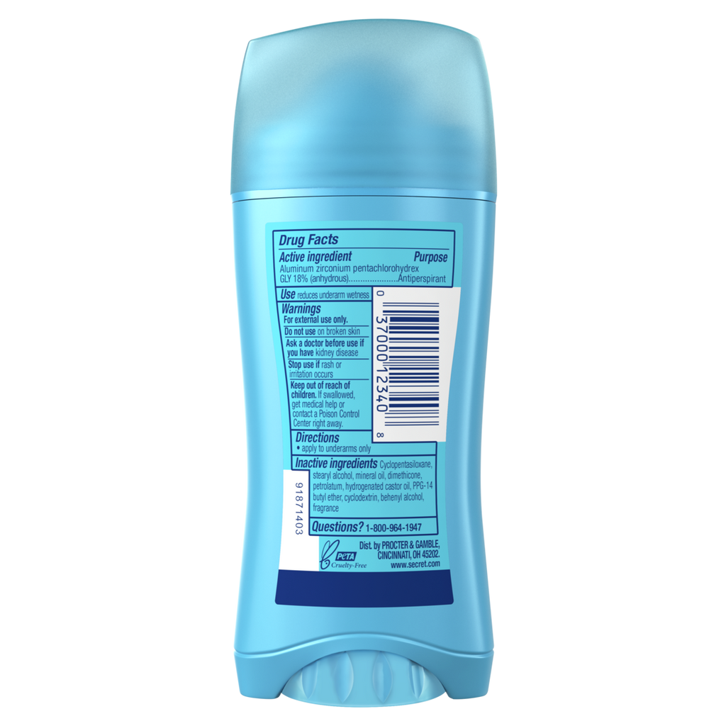 Secret Invisible Solid Antiperspirant And Deodorant Unscented - 2.6oz/12pk