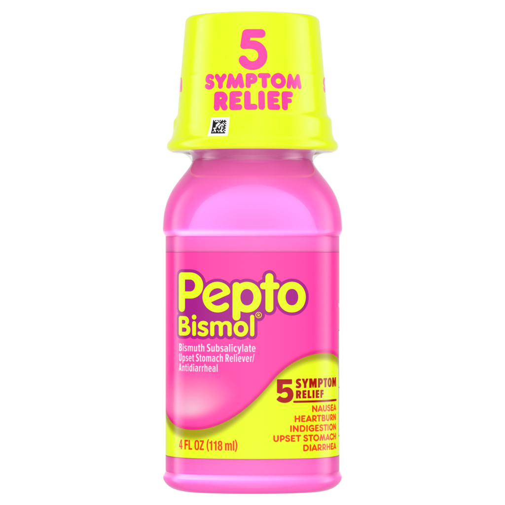 Pepto Bismol Liquid Upset Stomach Relief Nausea Relief Heartburn Relief Indigestion Relief Anti Diarrhea Medication For Adults - 5 Symptom Fast Relief - 4oz/12pk
