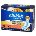 Always Maxi Overnight Pads With Wings For Women Size 4 Overnight Absorbency Unscented - 26ct/6pk